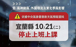 大雨狂襲北台!宜蘭21日停班停課  北北基部份學校停班課或遠距