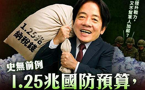 國民黨痛批賴清德1.25兆國防預算「先斬後奏」　舉債恐破5000億、嚴重債留子孫