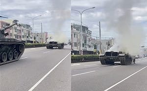 國軍勇虎戰車開到一半冒白煙！民眾嚇壞PO網：以為被丟煙霧彈
