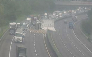 國3台南段2輛大貨車擦撞一度回堵　4人送醫