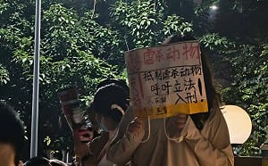 (影) 假領養動物真虐殺 !「山姆打包哥」惹眾怒警竟抓抗議民眾 數百人高喊「放人」