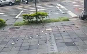 巴威風力驚人！高雄飯店磁磚崩落 路牌橫躺馬路 