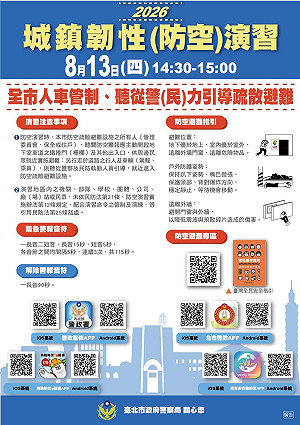 城鎮韌性演習將登場 北市警籲民眾先截圖保存防空避難設施位置
