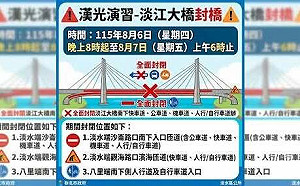漢光演習淡江大橋今晚封橋10小時　南下全面封閉請改道關渡大橋