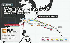 日韓中皆預測「登陸台灣」中度颱風沙德爾路徑往南偏移恐直接襲台