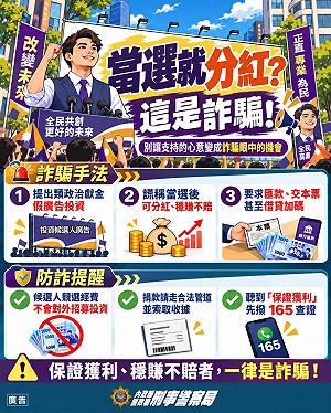 高雄車廠老闆誤信「投資候選人廣告」遭詐104萬