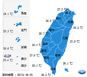 全台多雲到晴 局部地區短暫陣雨或雷陣雨 氣溫24至35度