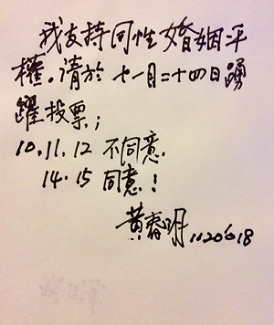 婚姻平權公投案 黃春明：支持同性婚姻平權