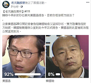 黃國昌對決韓國瑜 網友支持「九二共識」？