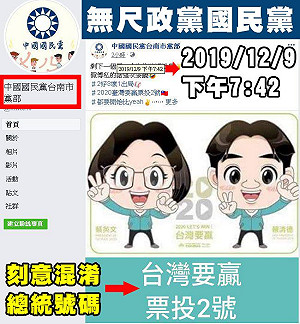 國民黨台南黨部「刻意混淆總統號碼」 網友怒嗆：厚顏無恥