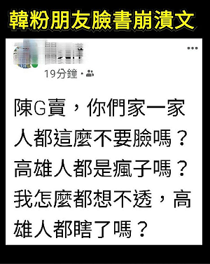 藍軍無法接受陳其邁勝選飆罵 親綠粉專：看韓粉崩潰是一種樂趣