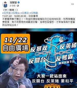 萬人響應？沈智慧號召秋鬥：歡迎大家夜宿自由廣場