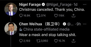 開酸「聖誕取消謝謝中國」 英官員遭中共戰狼消遣回嗆：戴好口罩別說垃圾話
