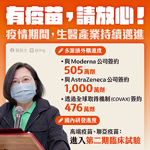 三大來源！國外疫苗陸續簽約近2000萬劑 蔡英文要大家放心