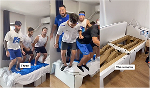 東奧紙板床實測影片曝！9名男性運動員一起跳才垮