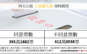 公投綁大選案 不同意票412萬38票領先16萬票