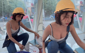 「爆乳辣妹」當工人拌水泥！真實身分竟是人氣DJ