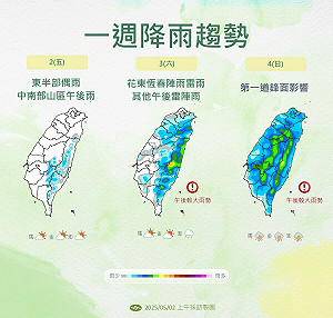 首波梅雨鋒面來襲！一週天氣一次看 氣象署：週日迎鋒面雷雨狂炸