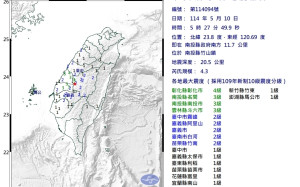 清晨連兩震!5:27南投竹山規模4.3地震  2分鐘後又震規模4.3