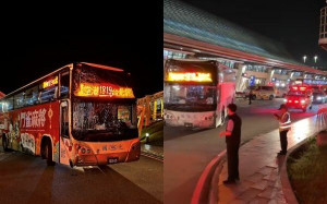 國光客運巴士桃機第一航廈自撞車頭凹! 駕駛及30名國內外乘客送醫