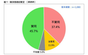 賴清德民調聲望贊成45.7%、不贊成37.4% 對比蔡英文8年前截然不同