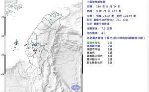 快訊》9:21台南極淺層地震規模4 六縣市有感