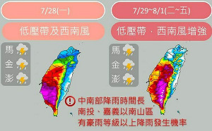 中南部5天豪雨警戒！西南風夾帶水氣　週二、三恐有豪雨災情