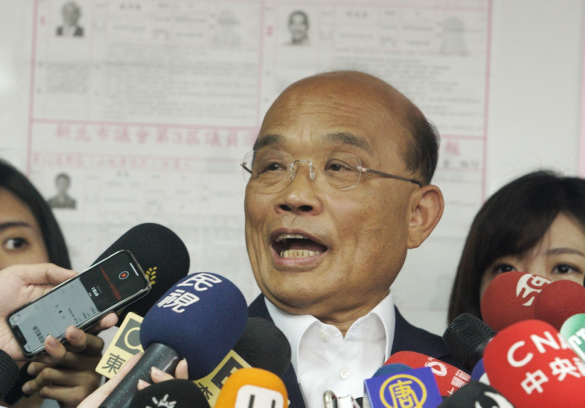 民進黨新北市長候選人蘇貞昌參加新北市長選舉電視辯論會。 圖：張良一/攝