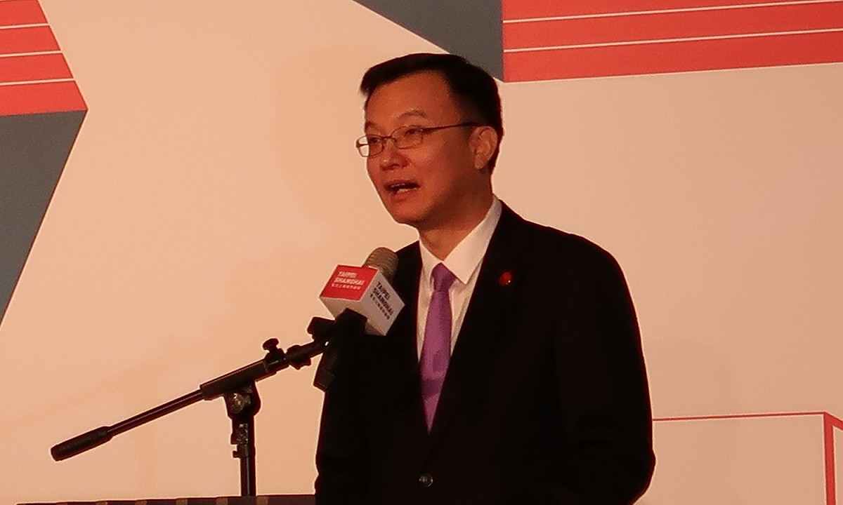 上海市常務副市長周波20日在雙城論壇致詞。 圖：林朝億/攝