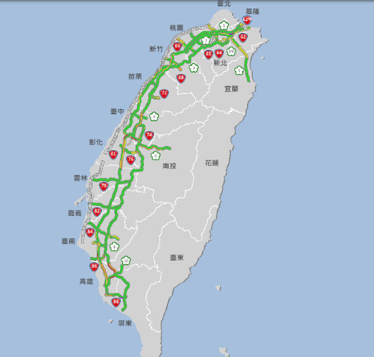 高速公路局表示，但有部分路段出現壅塞情況，時速未達40公里。 圖：高公局即時路況