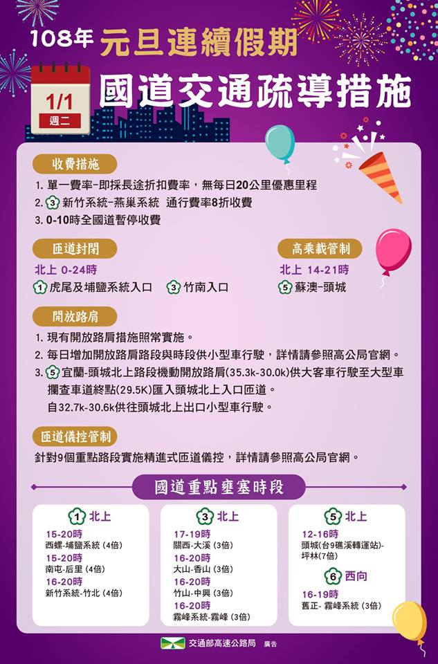 國道交通疏導措施。 圖：取自高速小飛力粉絲專頁