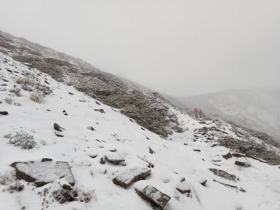大陸冷氣團發威，雪山登山步道下雪了！ 圖：山友全蔣清授權提供