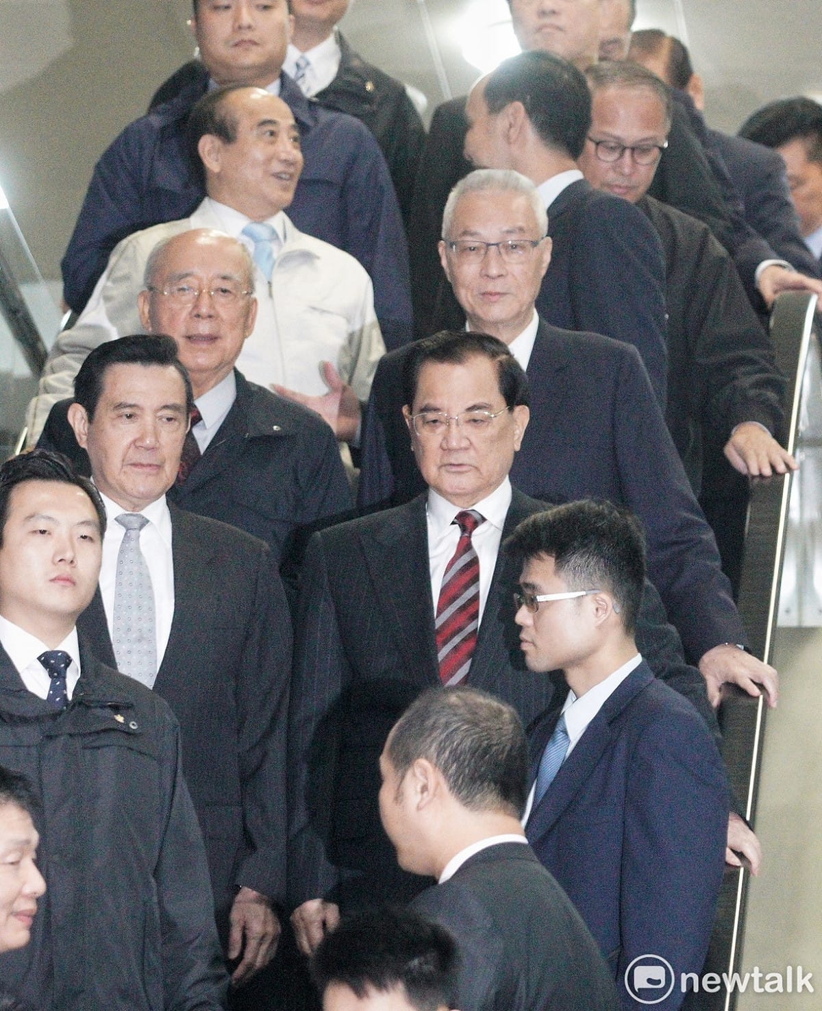 國民黨主席吳敦義、前總統馬英九、前新北市長朱立倫和前立法院長王金平共同出席國民黨中央舉行的「恭祝福德正神聖誕千秋」祭典。 圖：張良一/攝