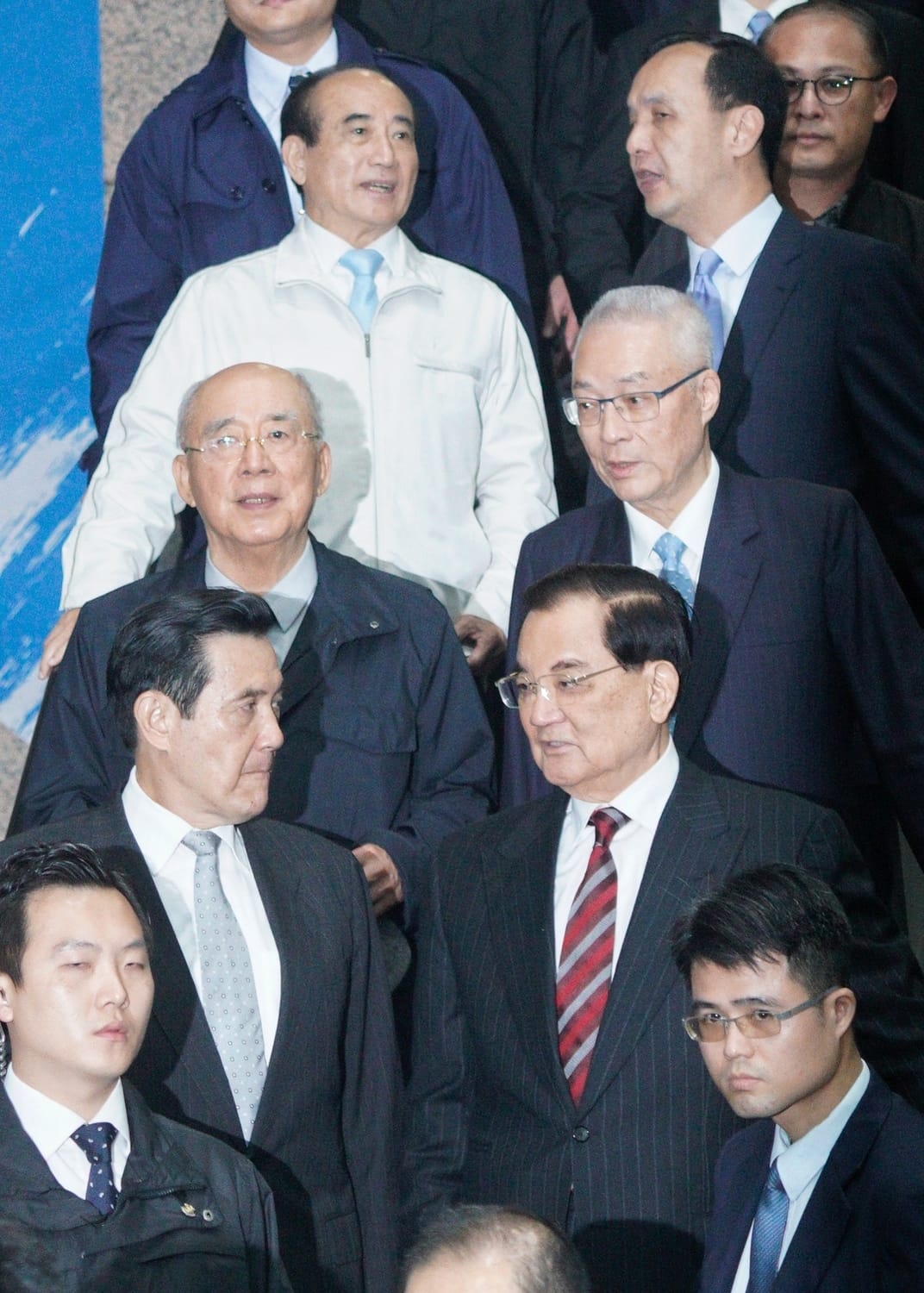 國民黨主席吳敦義、前總統馬英九、前新北市長朱立倫和前立法院長王金平共同出席國民黨中央舉行的「恭祝福德正神聖誕千秋」祭典。 圖：張良一/攝
