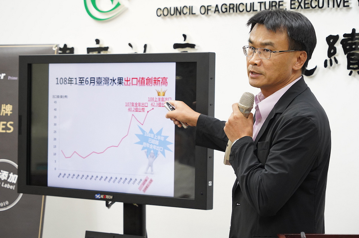陳吉仲強調，上半年水果出口42.3億元，都是在國際市場正常貿易下的成績，並非所謂的政治訂單。 圖：農委會/提供