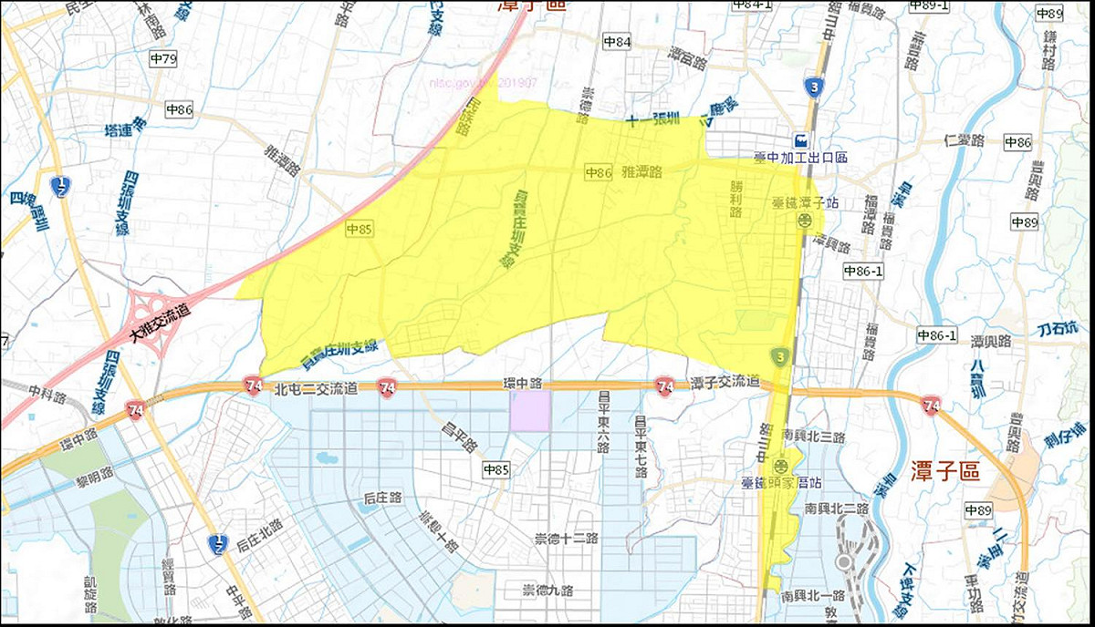 配合潭子區外環路一號道路-1000公釐sp遷移工程停水影響區域示意圖 圖：台中市政府/提供