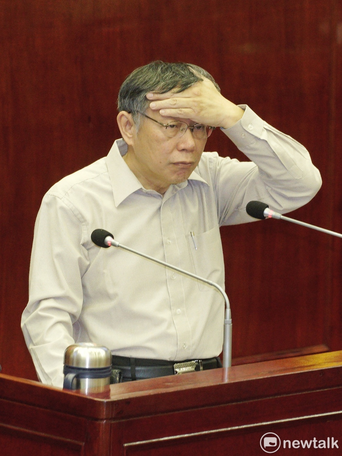 台北市長柯文哲在台北市議會備詢。 圖：張良一 / 攝