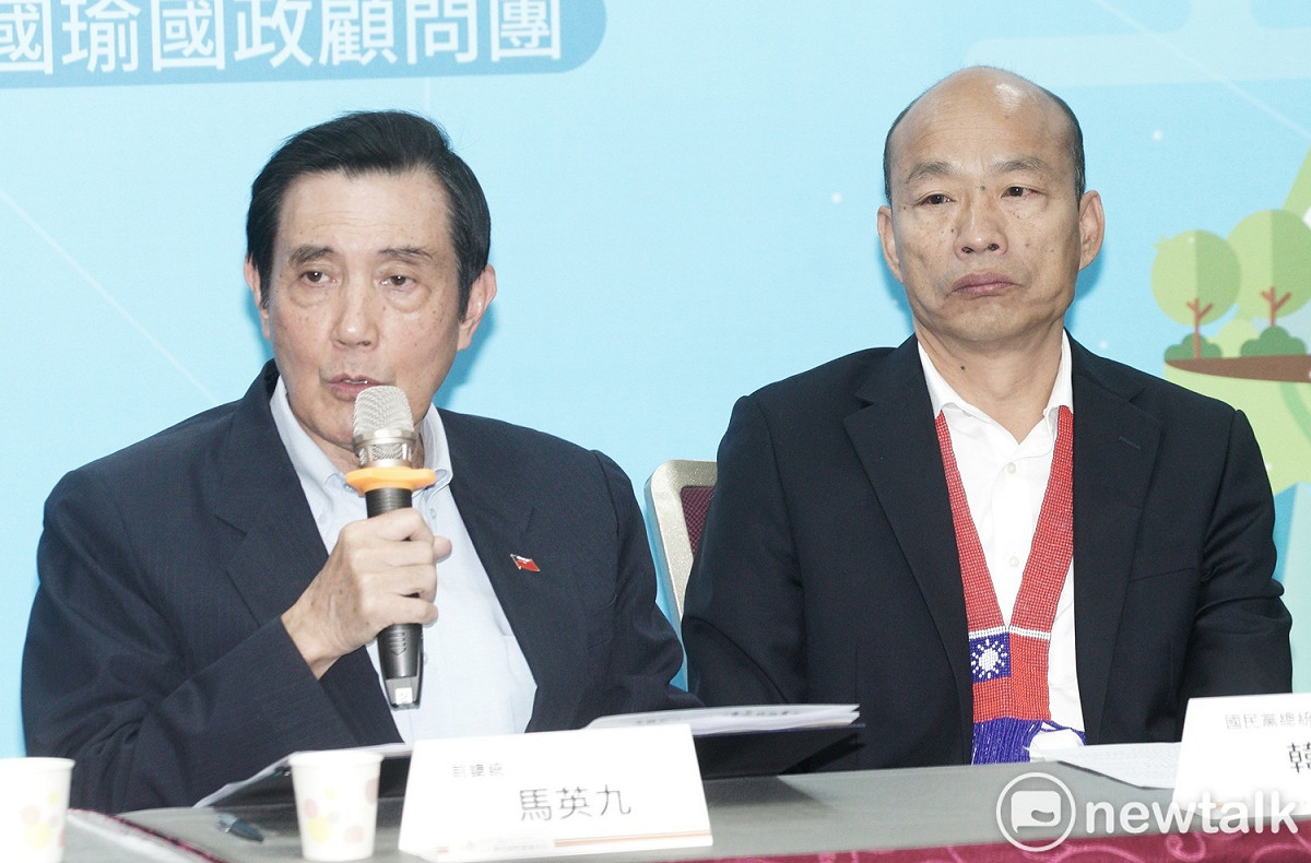前總統馬英九、國民黨總統參選人韓國瑜等人出席「蔡英文錯誤的能源政策」記者會。 圖：張良一/攝