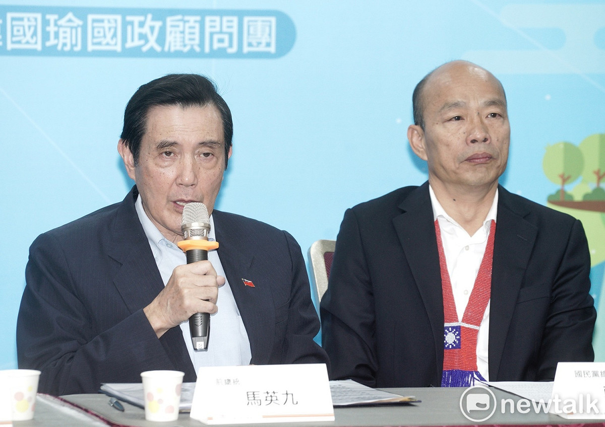 前總統馬英九、國民黨總統參選人韓國瑜等人出席「蔡英文錯誤的能源政策」記者會。 圖：張良一/攝