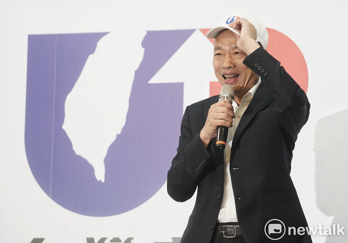 國民黨總統參選人韓國瑜出席「藍天再現，台灣UP」主視覺公布記者會。 圖：張良一/攝