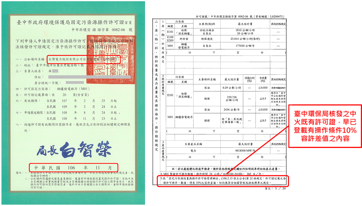 環保署表示，既有許可證已有容許差值內容 圖：環保署/提供