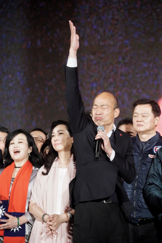 國民黨總統候選人韓國瑜出席在凱道舉行的造勢晚會。 圖：張良一/攝