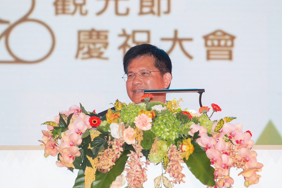 林佳龍今（7）日出席「2020觀光節慶祝大會」，針對交通部對武漢肺炎的因應措施進行說明。 圖：交通部觀光局/提供