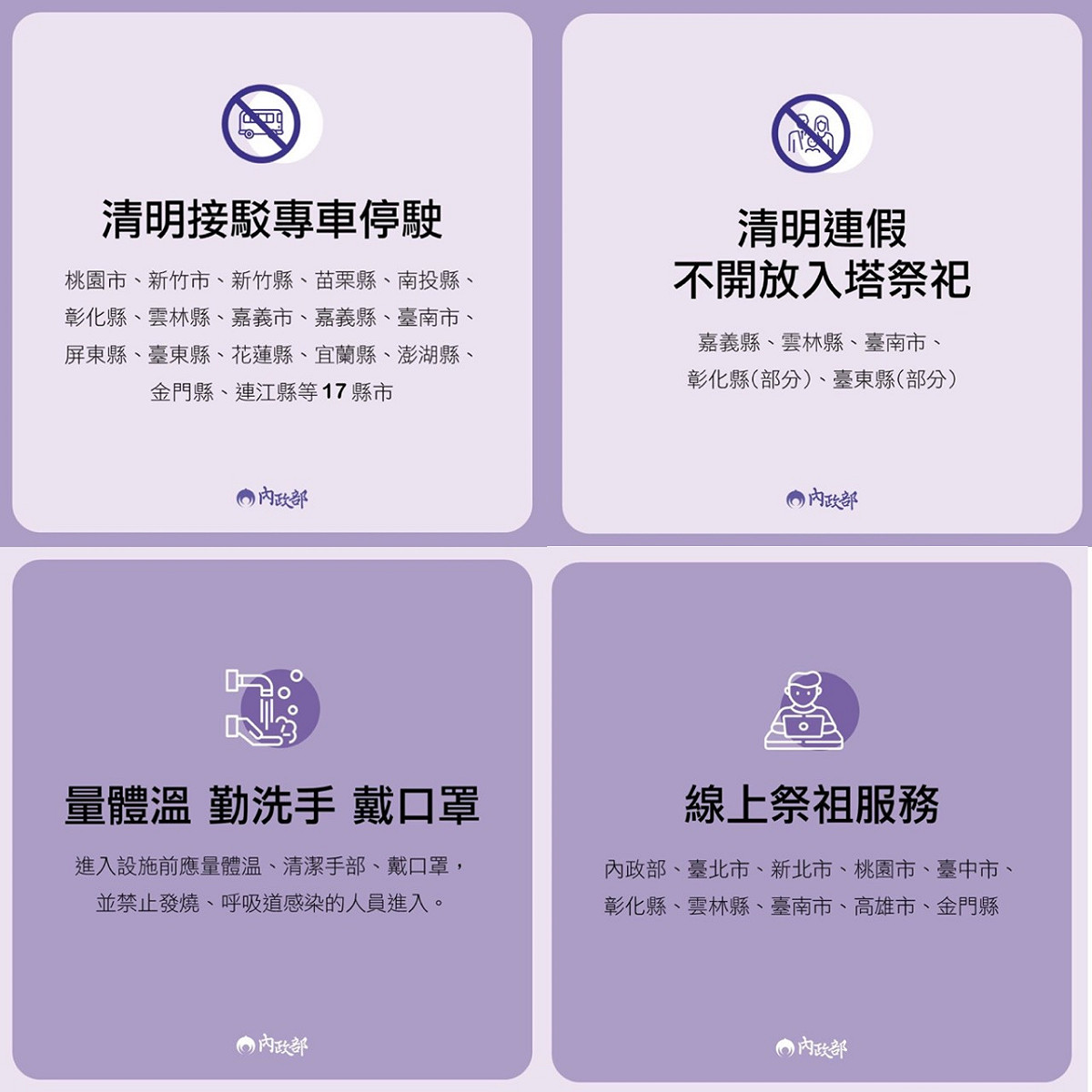 內政部推「佛系掃墓」，希望民眾能夠多加利用「線上祭祖」避免群聚感染的風險 圖：內政部/提供