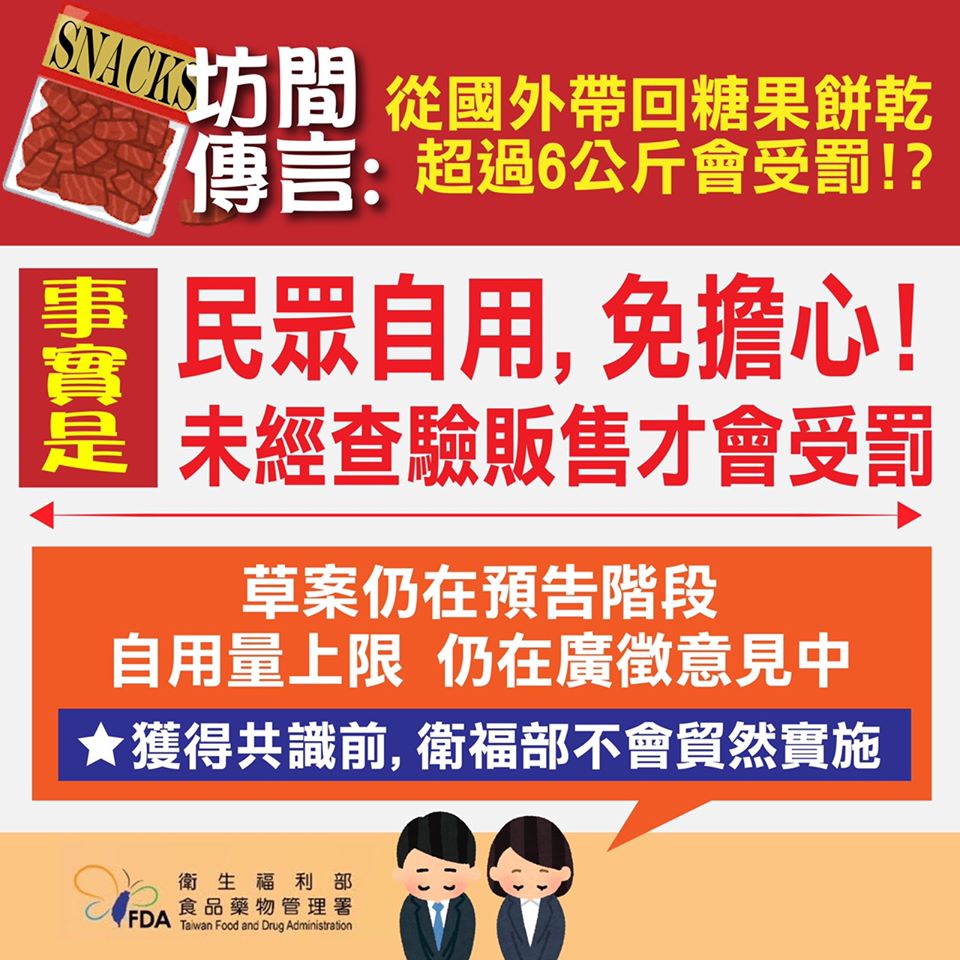 食藥署強調，目前仍是草案預告階段，在獲得共識前，絕對不會貿然施行，民眾單純自用，不必擔心受罰。 圖：食藥署/提供