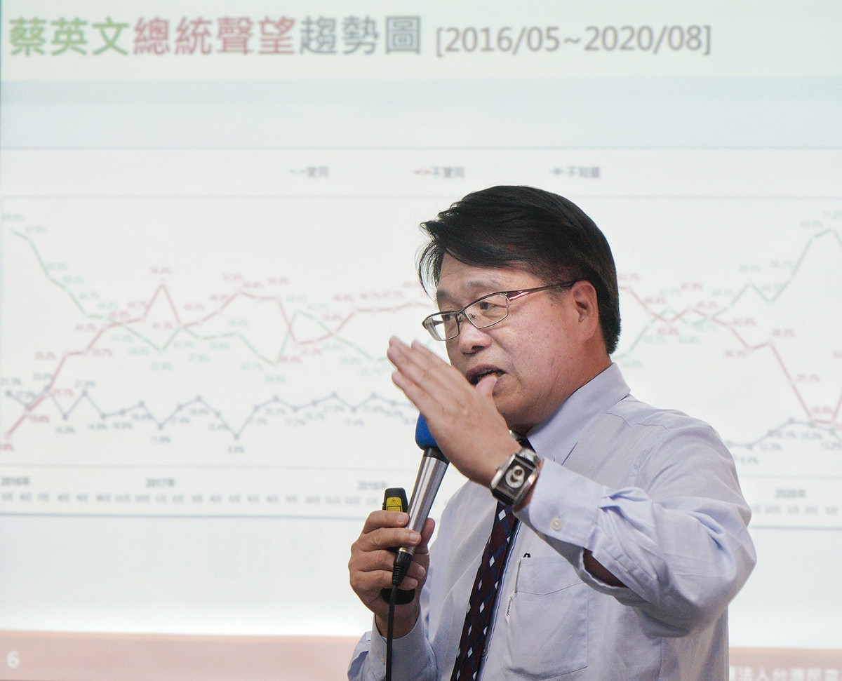 台灣民意基金會記者會，圖為基金會董事長游盈隆。 圖：張良一/攝