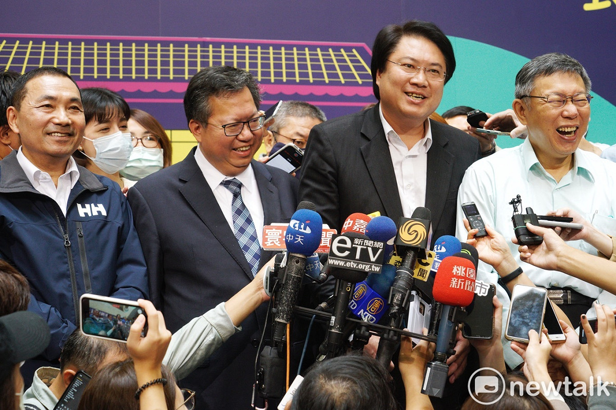 桃園市長鄭文燦、台北市長柯文哲、新北市長侯友宜和基隆市長林右昌共同出席眷村新浪潮記者會。 圖：張良一 / 攝