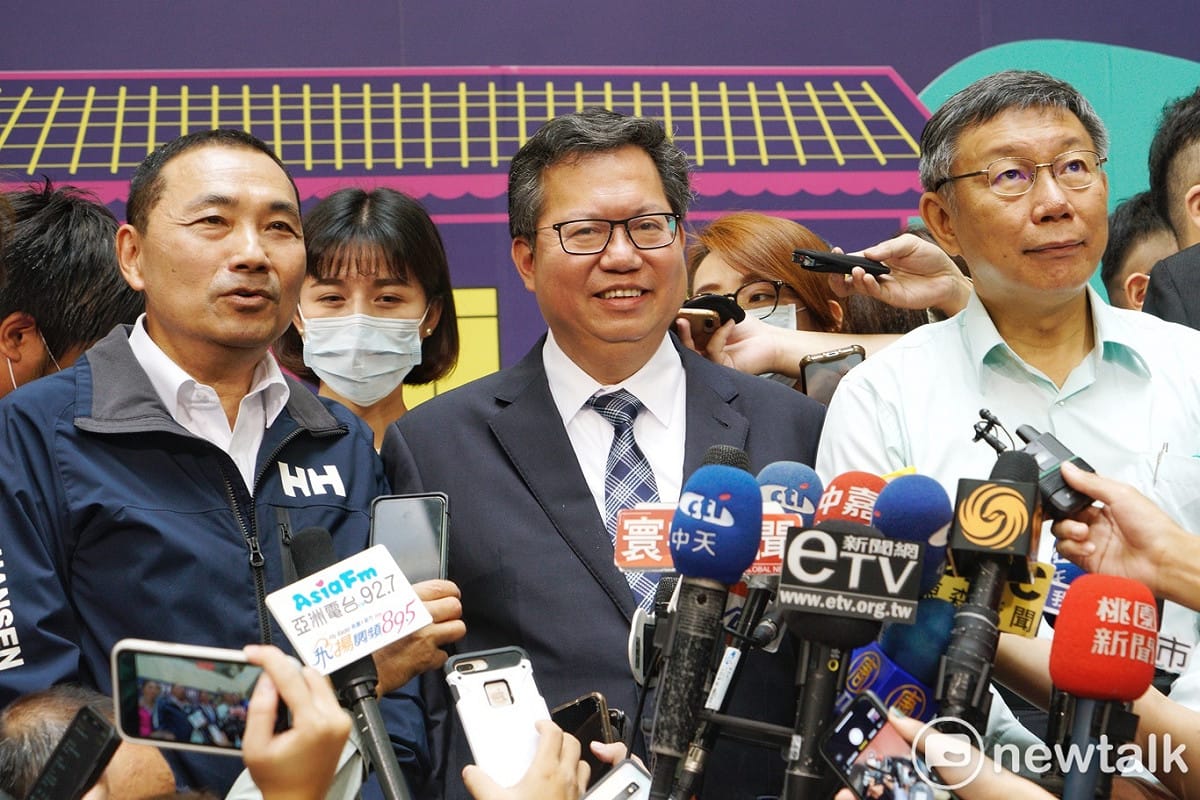 桃園市長鄭文燦、台北市長柯文哲、新北市長侯友宜和基隆市長林右昌共同出席眷村新浪潮記者會。 圖：張良一/攝