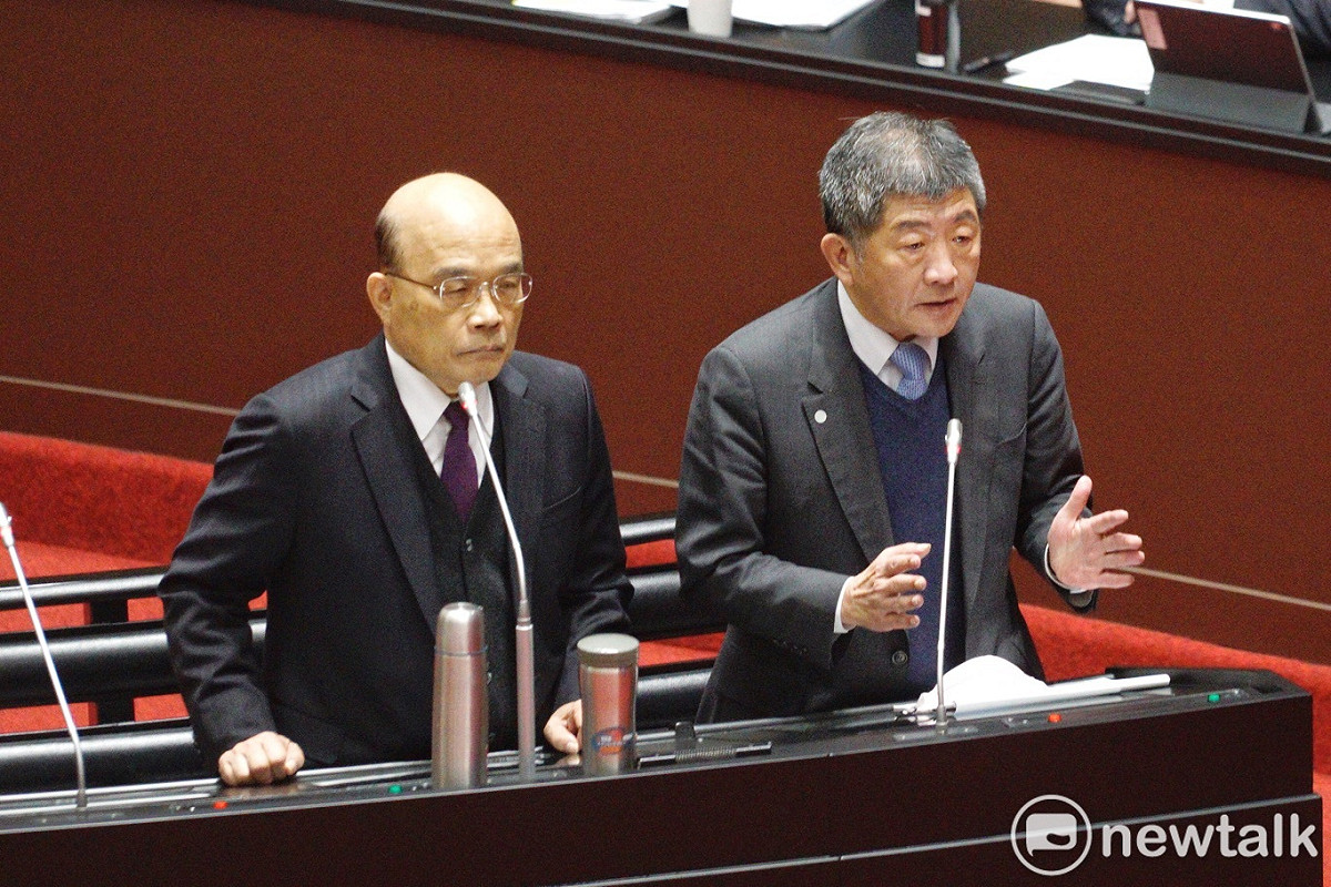 行政院長蘇貞昌、衛福部長陳時中在立院院會備詢。 圖：張良一/攝