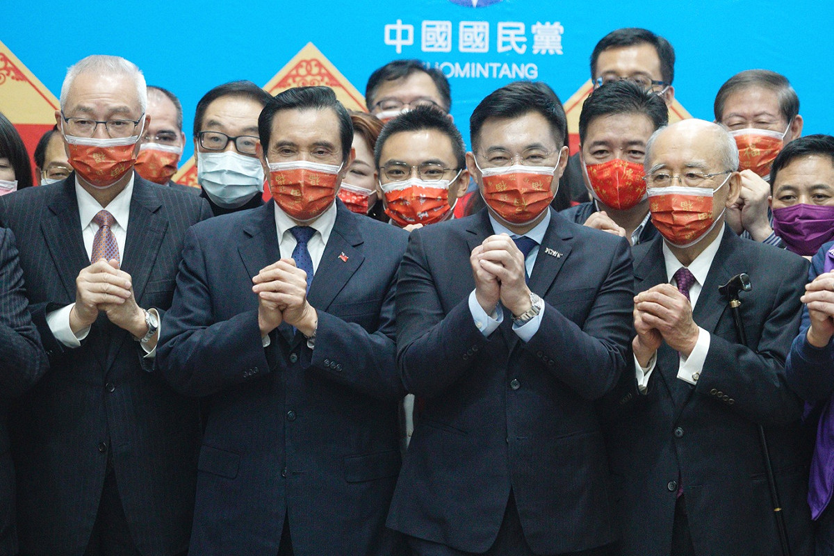 國民黨主席江啟臣、前主席馬英九、吳敦義、吳伯雄出席國民黨新春團拜。 圖：張良一/攝